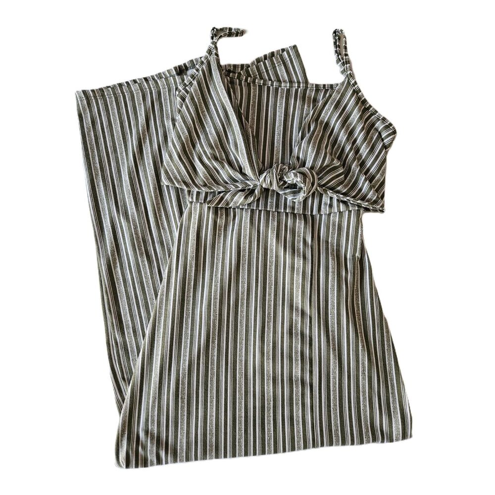 Derek Heart Women's Olive Green and White Striped Maxi Dress Size M RN94829